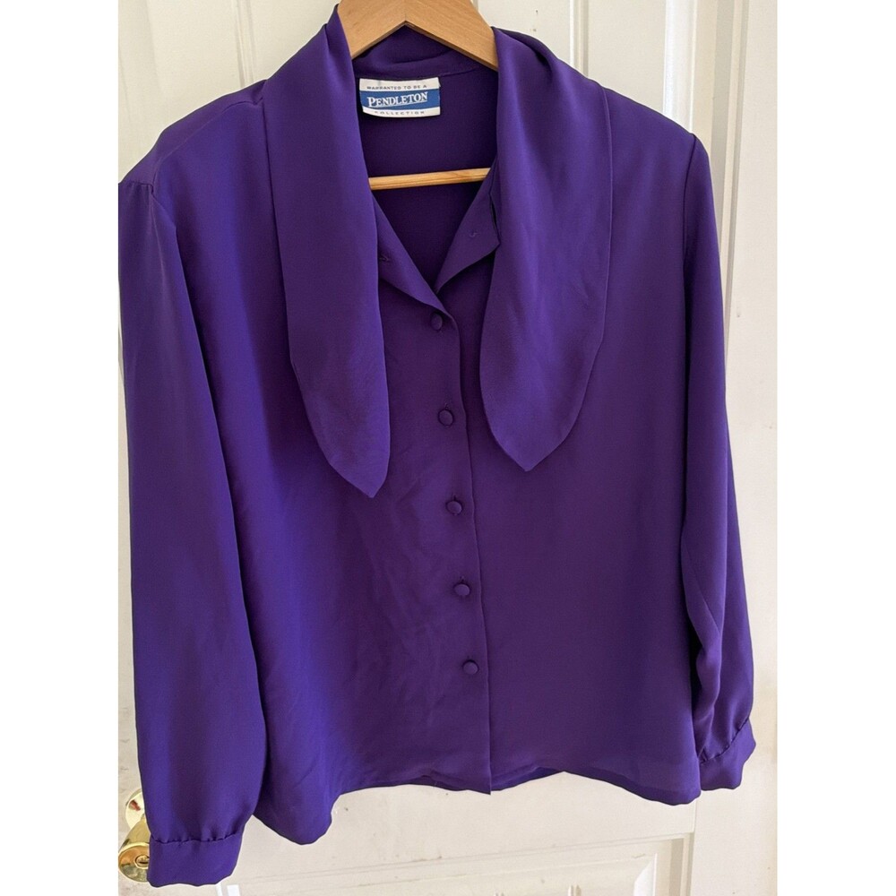 Vtg Pendleton Women’s Purple Button Blouse Size 8 Shoulder pads Made in USA